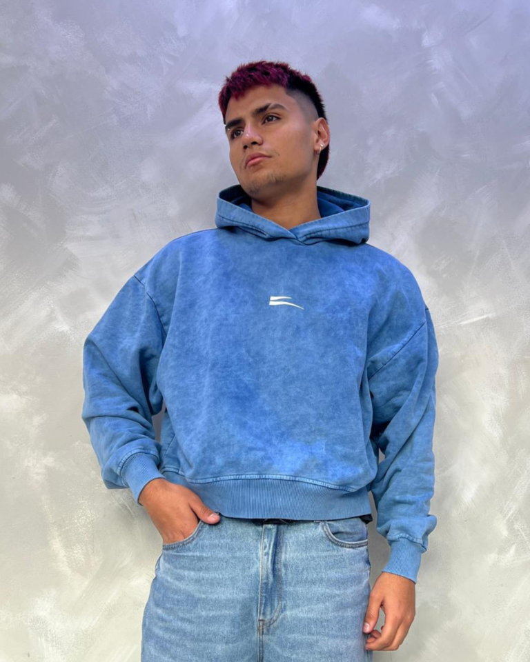 Hoodie Boxy Fit - Azul Acid Wash
